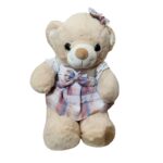 Cute Beige Teddy Bear Stuffed Animal – Elegant Princess Dress Soft Toy for Kids