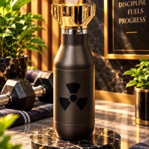 Luxury Gym Water Bottle with Golden Dumbbell Lid | Premium Fitness Bottle