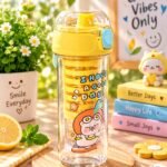 Cute Cartoon Kids Water Bottle – Transparent Sipper Bottle with Motivational Design