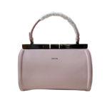 Luxury Floral Embossed Half-Moon Handbag with Round Wooden Handle