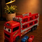Red Car Carrier Truck Toy Set with 2 Mini Racing Cars