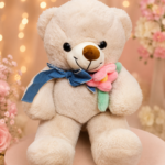 Classic Teddy Bear with Flower – A Timeless Cuddle Companion