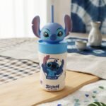 Cute Stitch Character Kids Tumbler with Straw – Blue & White