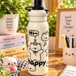 Cute Happy Bear Cartoon Water Bottle with Carry Handle