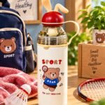 Cute Sport Bear Kids Water Bottle with Bunny Ear Lid