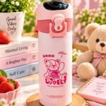 Cute Strawberry Bear Water Bottle | Pink Kids Sipper Bottle