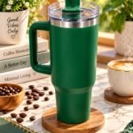 Large Capacity Travel Tumbler with Handle | Green Stainless Steel Coffee Mug