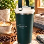 Premium Insulated Coffee Travel Tumbler with Carry Handle | Dark Green