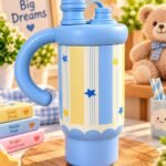 Cute Kids Star Design Sipper Bottle with Handle & Straw | Pastel Blue