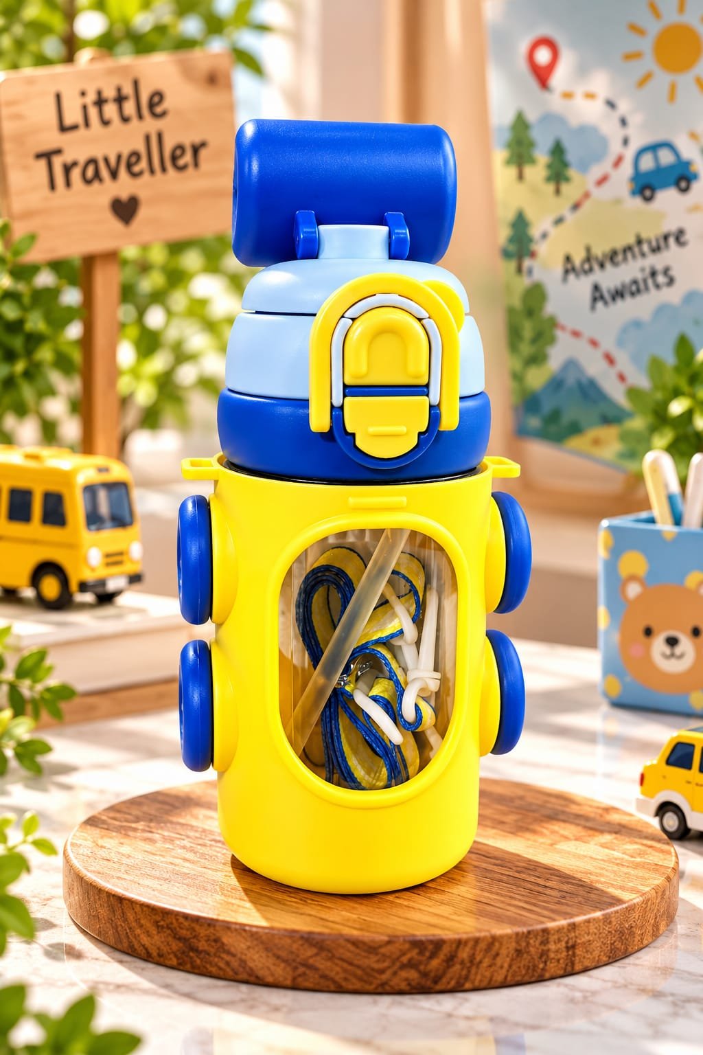 Cute Kids Pink Sipper Water Bottle with Carry Handle | Cartoon Design