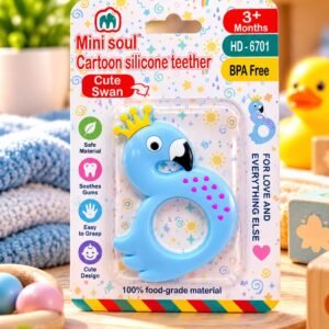 Cute Blue Swan Silicone Baby Teether – BPA Free | 3+ Months